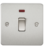 Knightsbridge Flat Plate 20A 1G DP Switch with Neon (Brushed Chrome)